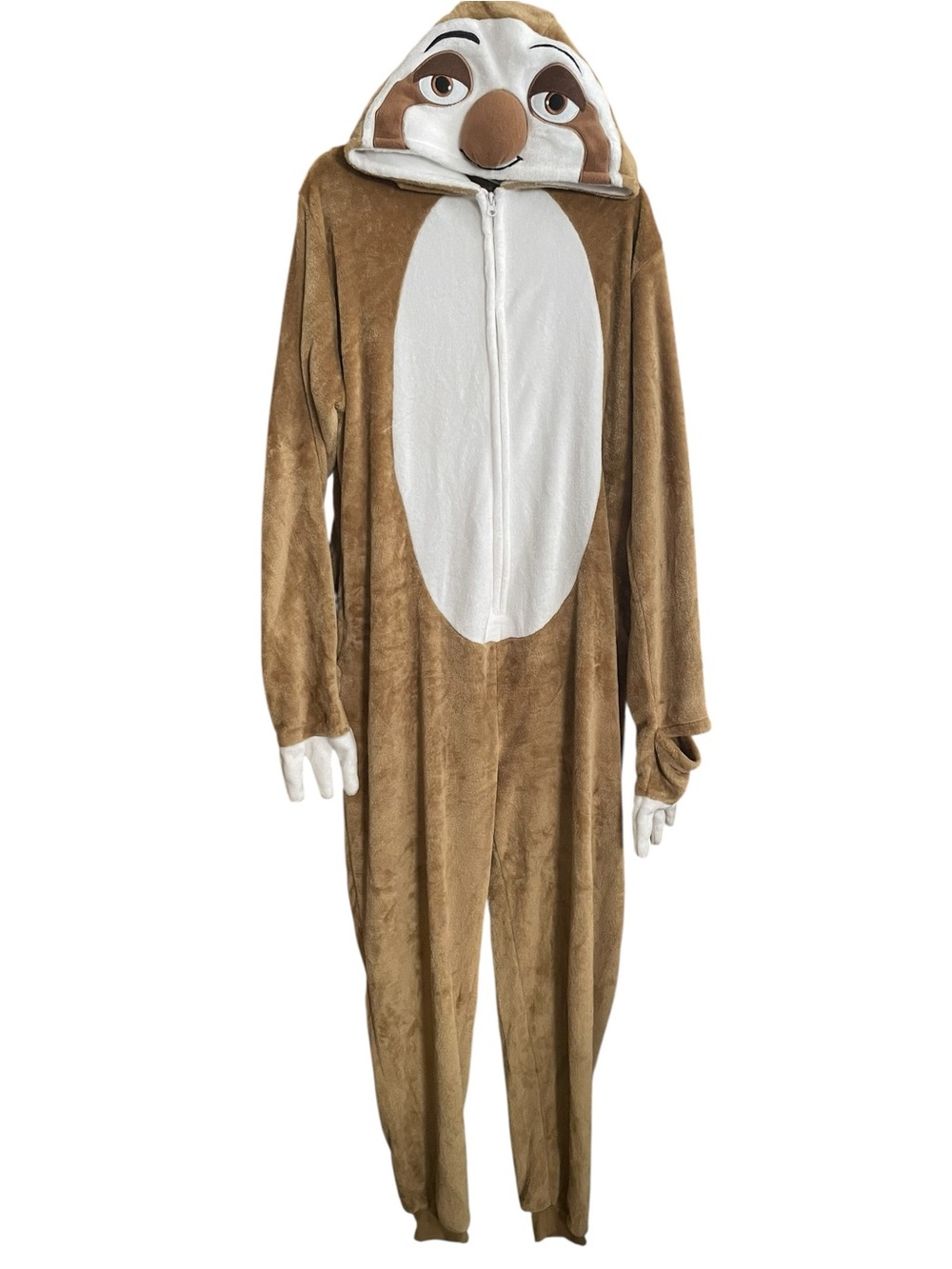 Sloth Zipper Front One Piece Plush Pajama Costume. Unisex Size XL